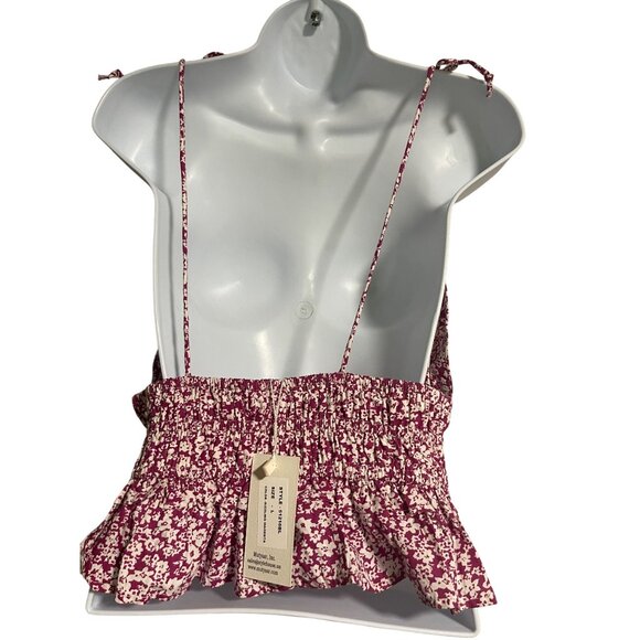 Sim & Sam Womens Floral Smocked Peplum Crop Top Sizzling Magenta Size Large - Picture 3 of 10